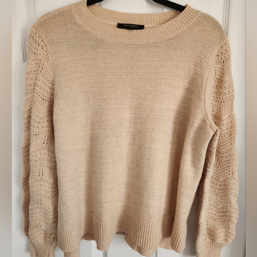 Beige Knit Sweater with Patterned Sleeves